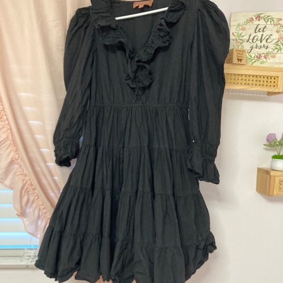 Jessakae black A-line dress . Long puff sleeves. Size medium - Picture 4 of 8